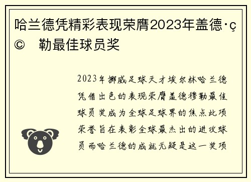 哈兰德凭精彩表现荣膺2023年盖德·穆勒最佳球员奖